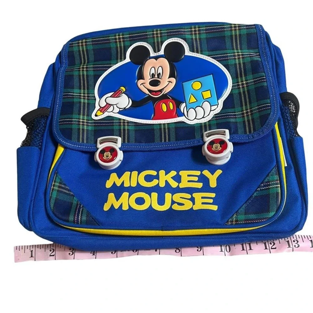Disney Mickey Mouse Laptop Backpack Blue Green Plaid Adjustable Straps